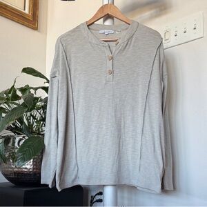 Baltic Born Knit Henley Sweater Top Sz L Crew Boxy Slouchy Lagenlook Gray